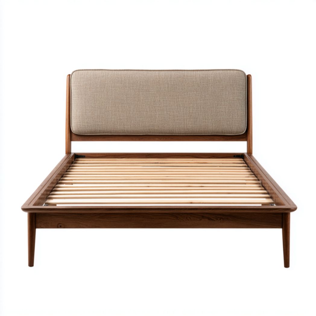 Cadre de lit en bois et tissu beige