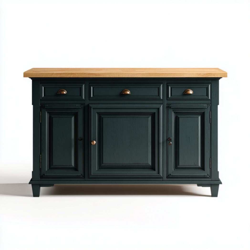 Buffet enfilade vert forêt avec plateau imitation chêne 160 cm